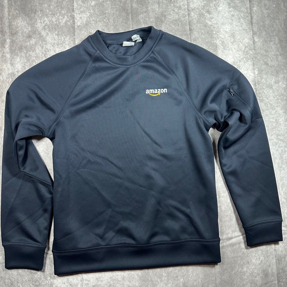 Amazon Employee Crewneck Sweatshirt S Black Raglan Sleeve Zipper Pocket Pullover